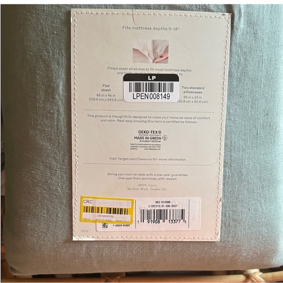Casaluna Full 100% Linen Sheet Set - Sage Green - Picture 8 of 8
